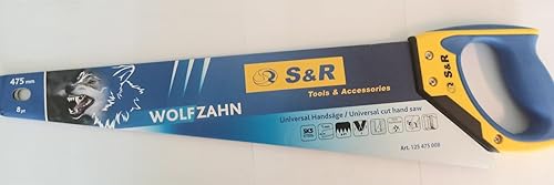 S&R Holzsäge UNIVERSAL 475 mm (8 Zähne/Zoll) WOLFZAHN Aggressive 3D-Präzisionszahnung, Bi-Material Handsäge Fuchsschwanz Säge - Cheap-Us