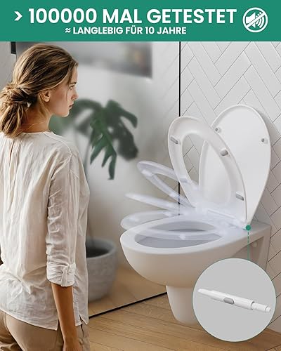 ANYCEE Toilettendeckel mit Absenkautomatik, WC Sitz aus Duroplast, Klodeckel mit Antibakterielle, Toilettensitz D-Form, WC Deckel mit Quick-Release-Funktion, Toilettenbrille universal, Klobrille Weiß - Cheap-Us
