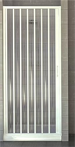 Duschtür 90 cm aus PVC, Modell Virgin mit seitlicher Öffnung, pastellweiß - Cheap-Us