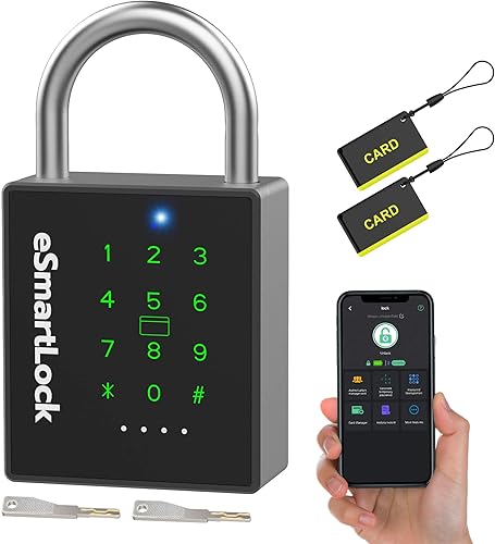 Dhiedas Smart Vorhängeschloss, Wetterfestes Vorhängeschloss Groß mit Schlüssel, Bluetooth Schloss mit Zahlencode RFID, IP68 Outdoor Elektrisch Intelligentes Lock für Tür Garten Spind Keller - Cheap-Us