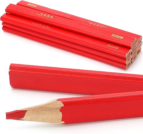 10 Stück rote Zimmermannsbleistifte, 170 mm, flaches Holz, oval, geschliffen, rote Mine, Zimmermanns-Holzbearbeitungsstifte für Holzbearbeitungs-Markierungswerkzeug - Cheap-Us
