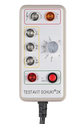 Testavit Schuki 2K Steckdosenprüfgerät mit FI-Test mit einstellbarem Nennfehlerstrom, Elektriker Werkzeug (LED Anzeige, 230 V, sichere Überprüfung), Grau - Cheap-Us