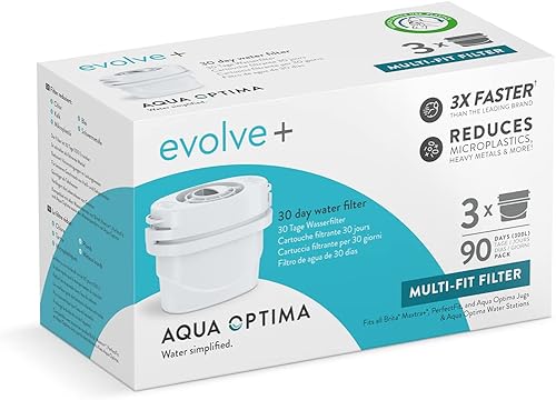 Aqua Optima Wasserfilterkartusche, Evolve+ 3er Pack (Vorrat für 3 Monate), kompatibel mit Brita Maxtra+ & PerfectFit, 5-stufiges Filtersystem reduziert Chlor, Kalk und andere Verunreinigungen - Cheap-Us