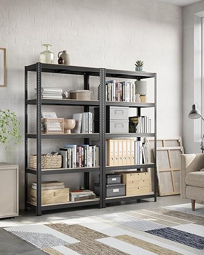 SONGMICS Standregal, Bücherregal, Lagerregal, 5 Ablagen, Küchenregal, Regal, 60 x 120 x 200 cm, bis 750 kg belastbar, verstellbare Ablagen, Industrie-Design, vintagebraun-schwarz GLR060B11 - Cheap-Us