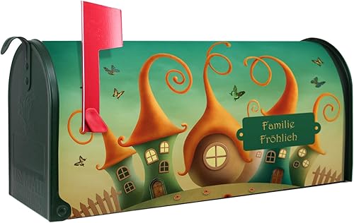 banjado® Amerikanischer Briefkasten individualisiert - US Mailbox/Letterbox mit Motiv Zwergenhausen 51x22x17cm - Postkasten Stahl aus Amerika – Briefkasten amerikanisch pulverbeschichtet - Cheap-Us