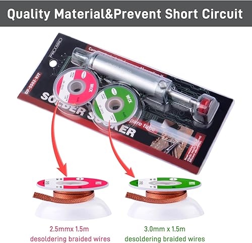 Owootecc Entlötpumpe, kein Verstopfen, Entlötpumpe aus Aluminiumlegierung, Entlötwerkzeug mit 1 Silikondüse, 2 Lötdochtgeflechtenstärkere Saugkraft für die Lötentfernung - Cheap-Us