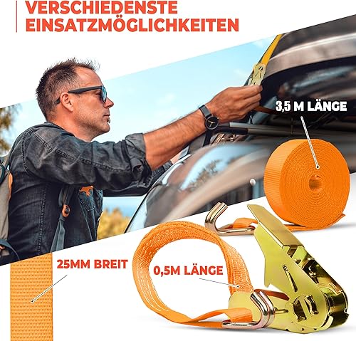 NTG Spanngurte mit Ratsche | 2, 4, 6, 8, 10 oder 20 Stück | 800 kg | 4m | 2 teilig | TÜV/GS geprüft | zweiteilig mit Haken | Ratschengurt | Zurrgurte | 25mm | 0,8 t (2 Stück) - Cheap-Us