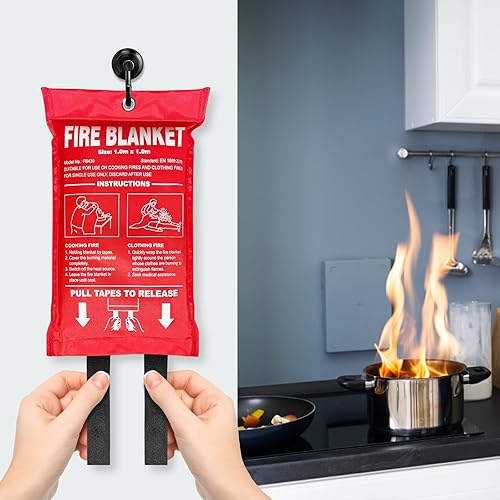 Andyssey Feuerlöschdecke 100x100 cm Löschdecke DIN EN 1869:2019 Brandschutzdecke, 4 Stück - Cheap-Us