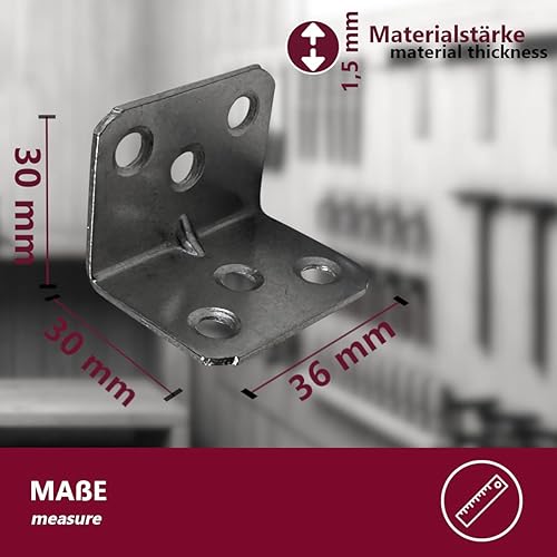 Euro Tische 30 x Verbindungswinkel Balkenwinkel breit ideal für Innen und Außen Stahl verzinkt - Metallwinkel in 30 x 36 x 30 mm - Cheap-Us