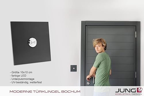 Jung-Edelstahl-Design Türklingel Bochum Klingel V2a Edelstahl Led (weiss) beleuchtet. Klingelschild 10x10 cm. Moderne Unterputz Klingelplatte in verschiedenen Größen wählbar. Ohne Gravur - Cheap-Us