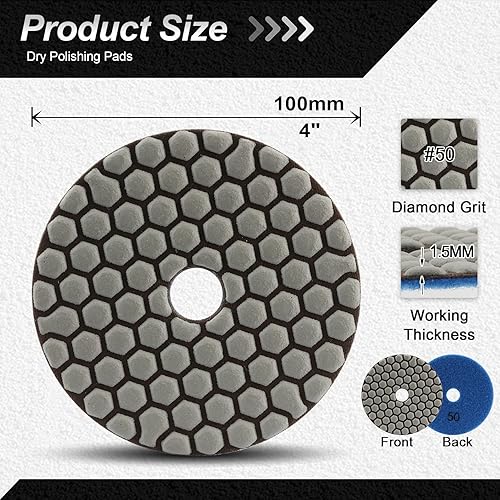 FOCSTOL Diamant Trocken Polierscheiben - 7 Stück 100mm (#50–#3000) Diamant Schleifpad M14 Unterlage für Granit Marmor Kunststein Quarz für Winkelschleifer - Cheap-Us