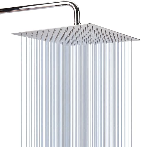 Katezon Regenduschkopf, quadratischer Regenduschkopf aus Edelstahl mit hohem Durchfluss, Wasserfall-Badewannen-Duschkörperabdeckung, Decken- oder Wandmontage (30cm Chromoberfläche) - Cheap-Us