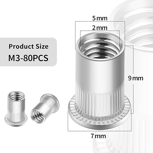 Nietmuttern M8 Gewindenieten Blindnietmuttern Nietmutter Edelstahl 70 Stück Runde Flachkopf Gewinde Rivet Nutsert Einnietmuttern Senkkopf Hülsenmutter Verwendet für Metallplatten Rohre usw - Cheap-Us