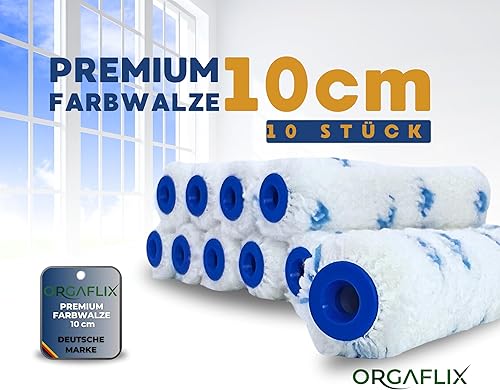 ORGAFLIX Premium Farbwalze 10cm - 10 Stück, Perfekte Farbaufnahme und Abgabe, Kern 17mm, Florhöhe 8mm - Farbroller klein, Malerrolle klein, Malerwalze, Maler-Zubehör, Maler-Set - Cheap-Us