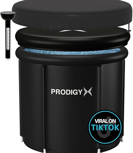 PRODIGY X Eisbadewanne, Eisbadewanne mit Abdeckung für Sportler, XL 85 cm tragbare Eisbadewanne, Eisfass für drinnen und draußen mit Thermometer - Cheap-Us