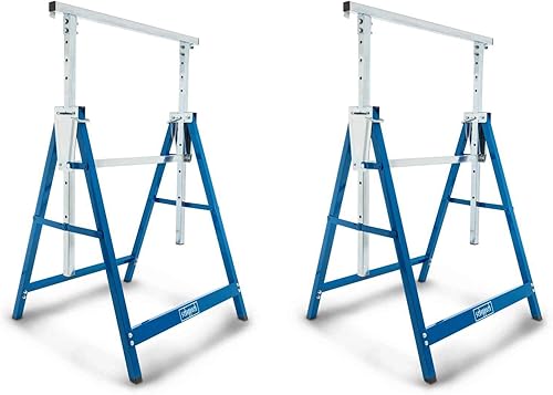Scheppach Teleskop-Arbeitsbock TUG200 Untergestell (2 Stück) | Max. Belastbarkeit 200 kg | Min. / max. Arbeitshöhe 800-1300 mm | Auflagebalken 680 mm | Standfläche 580 x 580 mm - Cheap-Us