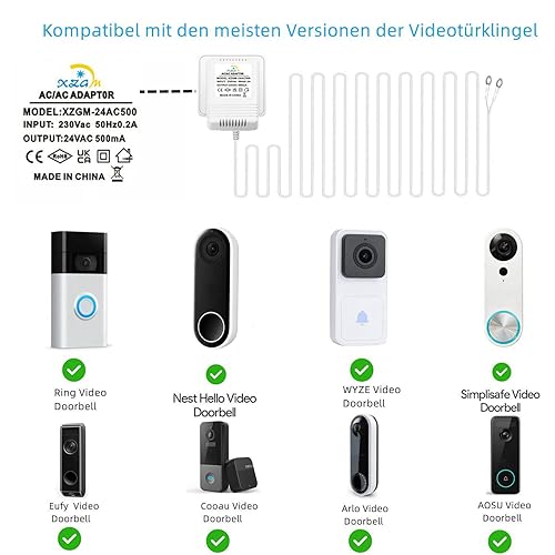 Türklingel-Transformator, 24 V 500 mA Video-Türklingel-Netzteil für Ring Video Doorbell, Ring Video Doorbell Pro und Ring Video Doorbell 2, kompatibel mit Nest Hello Doorbell (8M Verlängerungskabel) - Cheap-Us