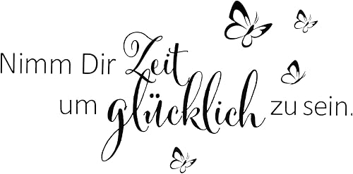 Schwarz Wandtattoo Schmetterlinge für Wanddeko,Sprüche Zitate Nimm Dir Zeit Um Glücklich Zu Sein Wandsticker Wandaufkleber Kleben Aufkleber Wandbilder für Schlafzimmer Wohnzimmer Vorraum Flur Fenster - Cheap-Us