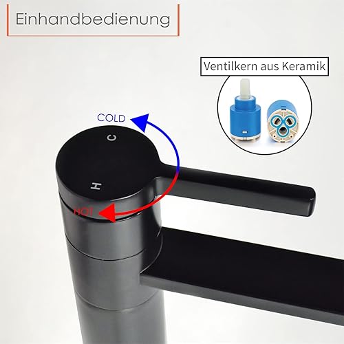 SHANFO Waschtischarmatur Waschbecken Mischbatterie, Waschtisch hoch Armatur Einhebelmischer für Bad, 360°Drehbar Badarmatur Gebürstet Wasserhahn, 1M2OK-T - Cheap-Us