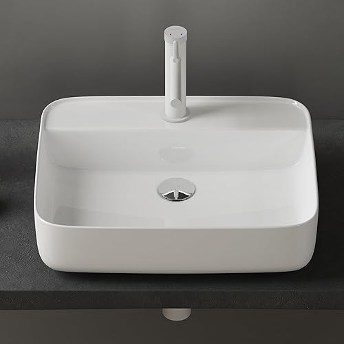 doporro Waschbecken Aufsatzwaschbecken Keramik 385x385x140 mm weiß glänzend Gäste WC Handwaschbecken Waschtisch Brüssel107 - Cheap-Us