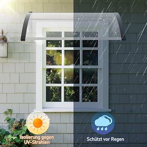 Peviasot Vordach für Haustür 100x300 cm, 6 mm Überdachung Haustür aus Aluminium und Polycarbonat, Transparentes Pultbogenvordach, Pultvordach, Sonnenschutz und Regenschutz, Grau - Cheap-Us