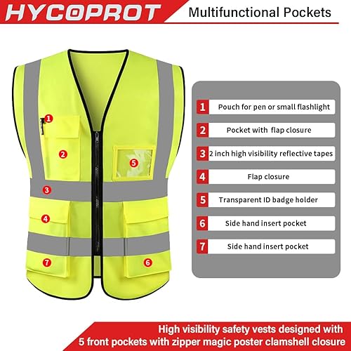 HYCOPROT Sicherheitswesten Warnweste Hohe Sichtbarkeit Reflektierendes Weste Executive Manager Jacke Zip 2 Band Brace - Cheap-Us