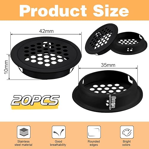 NAROSEBE 20 Stück Lüftungsgitter Rund 53mm Belüftungsgitter Edelstahl Entlüftungsloch Lüftungsabdeckung Rund Türlüftungsgitter Lüftungsloch Lüftungsklappe Lüftungsauslass Rund (Weiß-53mm) - Cheap-Us