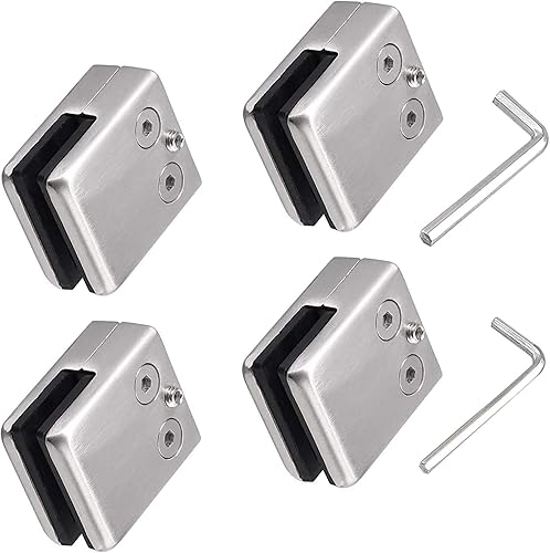 4 Stücke Glasklemmen, Edelstahl 304 Glas Klemmen mit 2er Sechskantschlüssel | geeignet für 8-10 mm Glasscheibe |Einstellbare Glas Halterung Flache Rückseite für Balustrade Treppe Handlauf Poliert - Cheap-Us