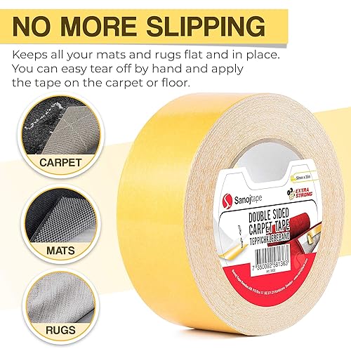 Sanojtape Original Teppichband 50mm x 25m Doppelseitiges Verlegeband Klebeband für Teppiche, Matten, Fliesen, Laminat Extra Starkes - Cheap-Us