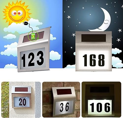 Meision Solarlampen für Außen mit Bewegungsmelder, Solar Beleuchtete Hausnummer mit 7 LEDs, Edelstahl Solarhausnummer IP44 Wasserdicht 120°Beleuchtungswinkel, mit Schalter, Nummern, Buchstaben - Cheap-Us