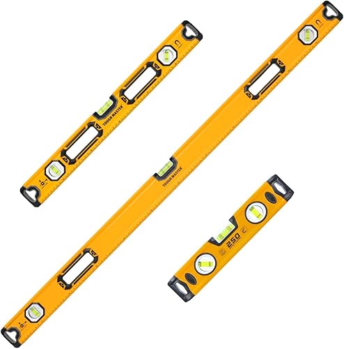 Tough Master 3-teiliges Profi Wasserwaagen Set, magnetisch, 3 Libellen, hohe Genauigkeit, Frontansicht-Fläschchen, stoßfestes Werkzeug, 1200 mm & 600 mm, 250 mm - Cheap-Us