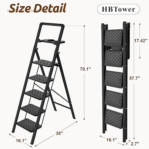 HBTower Trittleiter 2 Stufen Klappbar, Leiter mit breitem Anti-Rutsch-Pedal, Tritthocker mit 150kg Kapazität, Schwarz - Cheap-Us