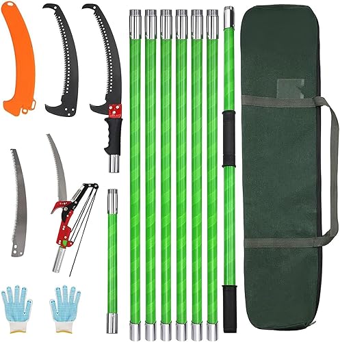 Astsäge mit Stiel 8m Handsäge Einstellbare Länge, Baumsäge Gartengeräte-Set, Palme Hochentaster hochreichbare Stange mit Tragetasche, schneidet sauber und schnell für hohe Äste (8 m Pro) - Cheap-Us