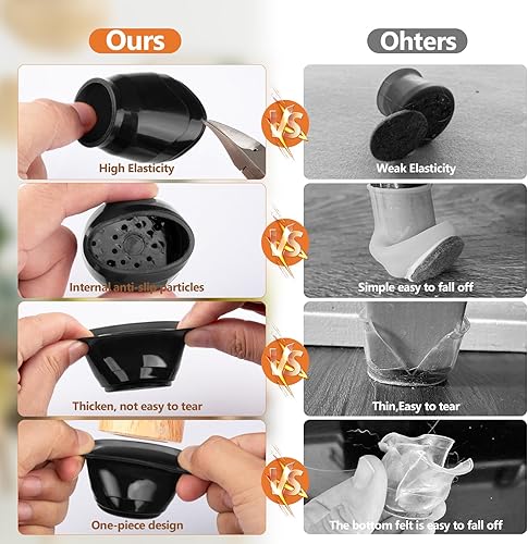BAIPOK 16 Stück Bodenschoner für Stühle, Stuhlbeinkappen Rund, Schutzkappen für Stuhlbeine Mit Filz,Silikon Stuhlbeinschoner für Hartholzböden, 17-22MM - Cheap-Us