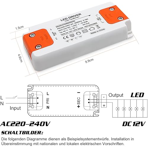 LED Trafo LED Transformator 1-15W 230V auf 12V LED-Treiber Netzteil, kein LED-Flimmern, kein Transformator-Rauschen, LED Niedervolttrafo für G4 MR16 GU5.3 LED Halogen, 1er Pack - Cheap-Us
