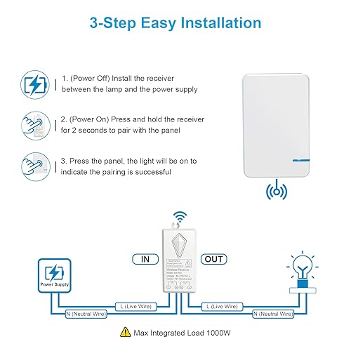 Funkschalter, 230V Thinkbee Wireless Lichtschalter Set mit Funk Fernbedienung, Wasserdicht Staubdicht Feuerfest Funktaster mit Empfaenger Fernbedienung 1000W Geräte bis zu 500 m, -40~+70℃, SW 3 Set - Cheap-Us