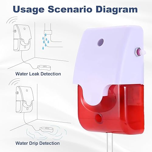 Wasser-Leck-Detektor mit Dual-Sonde, 5M pro Sonde Kabel, Max 120 dB einstellbare akustische & visuelle Wasser-Sensor, Wasser-Alarm für Haus Wasser-Tank/Aquarium/Schwimmbad/Basement/Untergrund/Flut - Cheap-Us