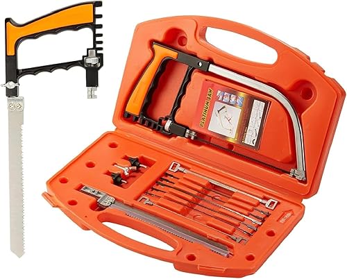 Handsäge Bügelsäge Set, 13-in-1 Multifunktionell Universal Metallsäge Set mit 8 HSS Stahl Sägeblätter und Tragetasche, Metallsägebogen Mini Hand-Sägen zum Schneiden von Metall Glas Fliesen Holz - Cheap-Us