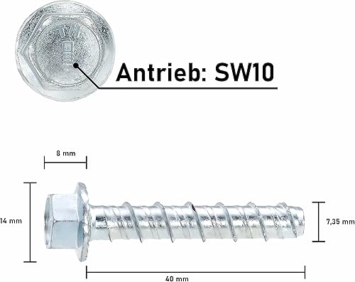 Betonschrauben verzinkt Option 1 Sechskantkopf 6 x 100 mm - 25 Stück - Cheap-Us