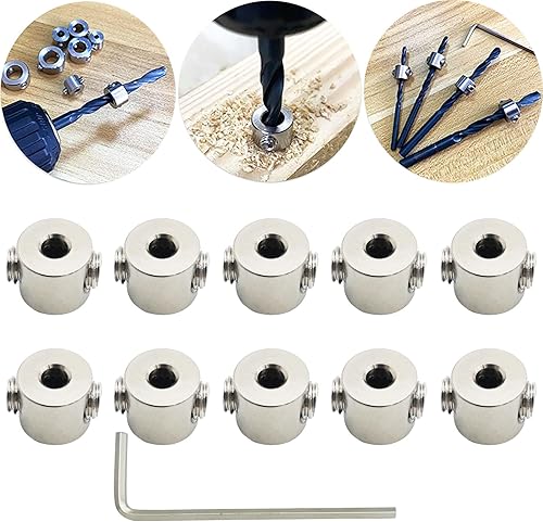 Tiefenanschlagringe Set,CESFONJER Tiefenbegrenzer Bohrer Ring Positionierer(ID:3mm,10 Stück）, mit Sechskantschlüssel für Bohrer Holzbearbeitung - Cheap-Us