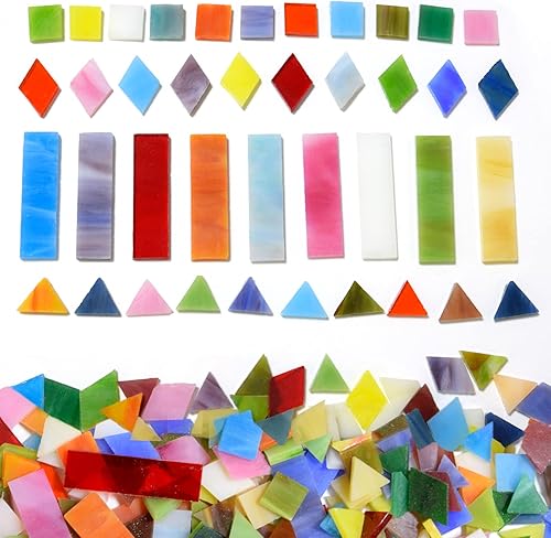 KIPHEPI Glasmosaikfliesen zum Basteln, 500 g, bunte Buntglasteile für Mosaikprojekte für Heimdekoration oder Bastelarbeiten, gemischte Verpackung - Cheap-Us