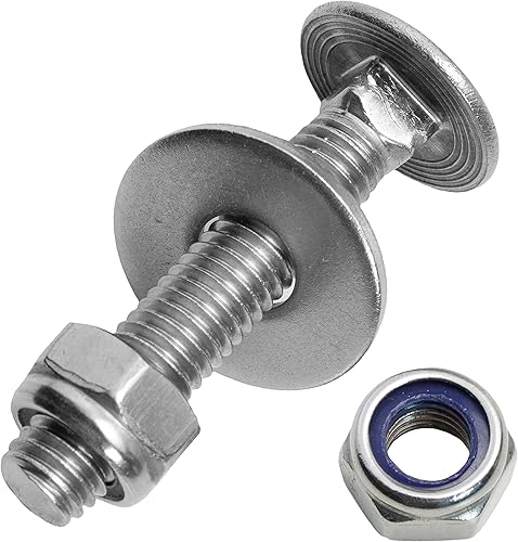 Schlossschrauben M6x60/60 mm mit Sicherungsmuttern & großen Unterlegscheiben M6 aus Edelstahl A2 (20 Stück) | Flachrundschrauben - selbstsichernde Sechskantmuttern - Beilagscheiben von MESAROS® - Cheap-Us