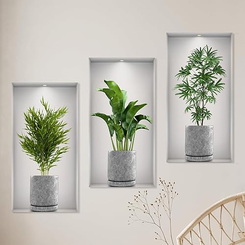 3 Stücke 3D Vase Wandaufkleber Pflanzen Wandtattoo Küche Wanddeko Geeignet zum Dekorieren von Schlafzimmern Wohnzimmern Türen und Fenstern Hotels und zum Abdecken Beschädigter Wände - Cheap-Us