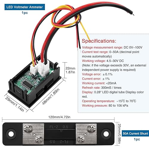 VooGenzek 2 Stück 0.28' LED Voltmeter Amperemeter, Roter und Blauer Detektor Spannung Strommesser Panel Ampere Voltmeter, DC 0-100V 10A für 12V / 24V Multimeter Amperemeter Volt Amperemeter Panel - Cheap-Us