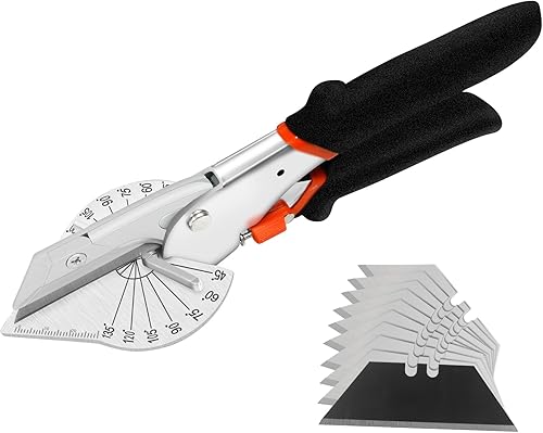 FLORA GUARD Gehrungsschere,Winkelschere für präzisen Schnitt an Kunststoff Gummi Holz,verstellbar von 45 bis 135 Grad, mit 10 Ersatzklingen - Cheap-Us