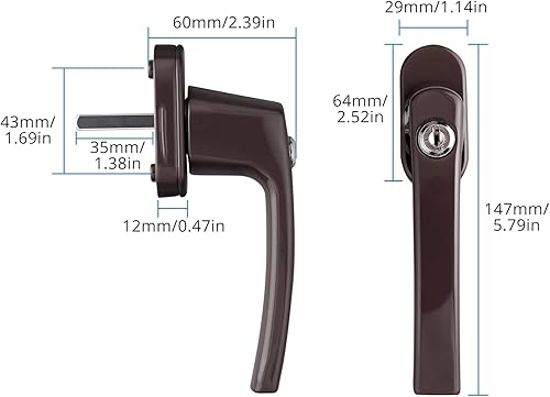 AUTOUTLET 2PCS abschließbar Fenstergriff, Fenstergriffe Aluminium in Stiftlänge 35mm Balkontürgriff kindersicherung mit Schloss, Türgriffe für Fenster Terrassentüren und Balkontüren(braun) - Cheap-Us