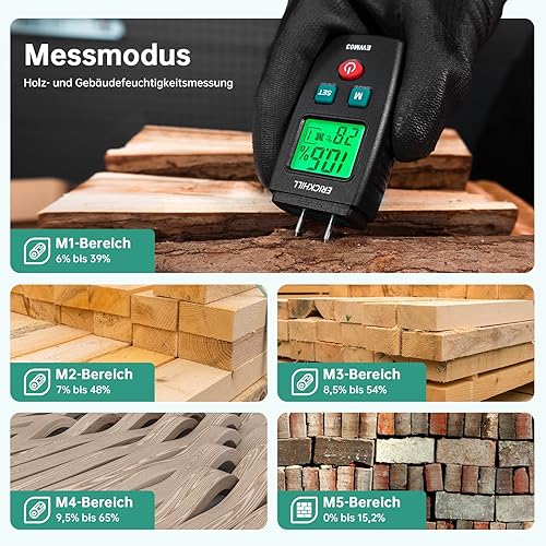 Feuchtigkeitsmessgerät, ERICKHILL EWM03 Pin-Typ Holzfeuchtemessgerät mit 5 Modi, LCD-Display mit grüner Hintergrundbeleuchtung, Holz- und Baumaterial-Schimmel-Detektor. - Cheap-Us