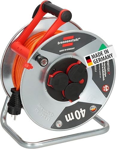 Brennenstuhl Garant S V2 IP44 Kabeltrommel 40m outdoor (Made in Germany, Kabel in Signalfarbe orange, aus Stahlblech, kurzfristiger Einsatz im Außenbereich) - Cheap-Us