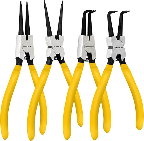 BLOSTM Sprengringzangen Set 4 Stück - 7-Zoll-Sicherungsringzange Innen und Außen - Sprengringzange mit Langlebigen Federn, Rutschfesten Griffen und Aufbewahrungskoffer - Cheap-Us