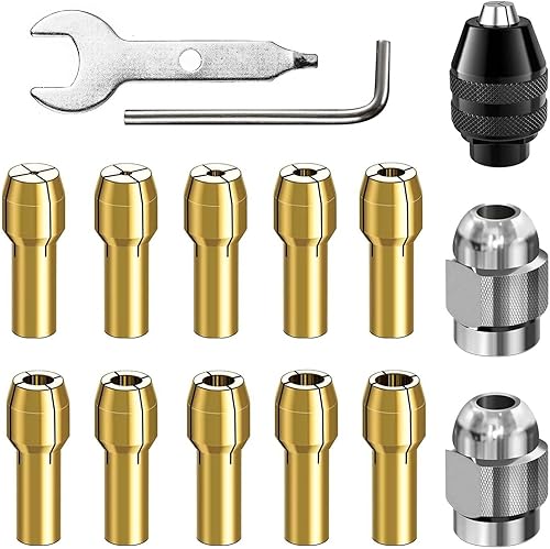 15 Stück Dremel Zubehör, Bohrfutter Spannzangensatz für Dremel,Mini Bohrfutter Adapter kompatibel, 1/32' bis 1/8' Ersatz 4486 Schnellwechsel-Bohrfutter mit Ersatz 4485 Messing-Spannzange Metallmutter - Cheap-Us